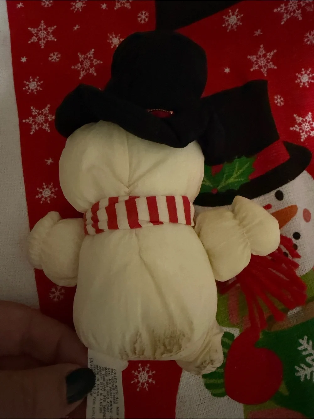 Cream Snowman Plush Holiday Throw Accent with Black Hat and Red-White Scarf